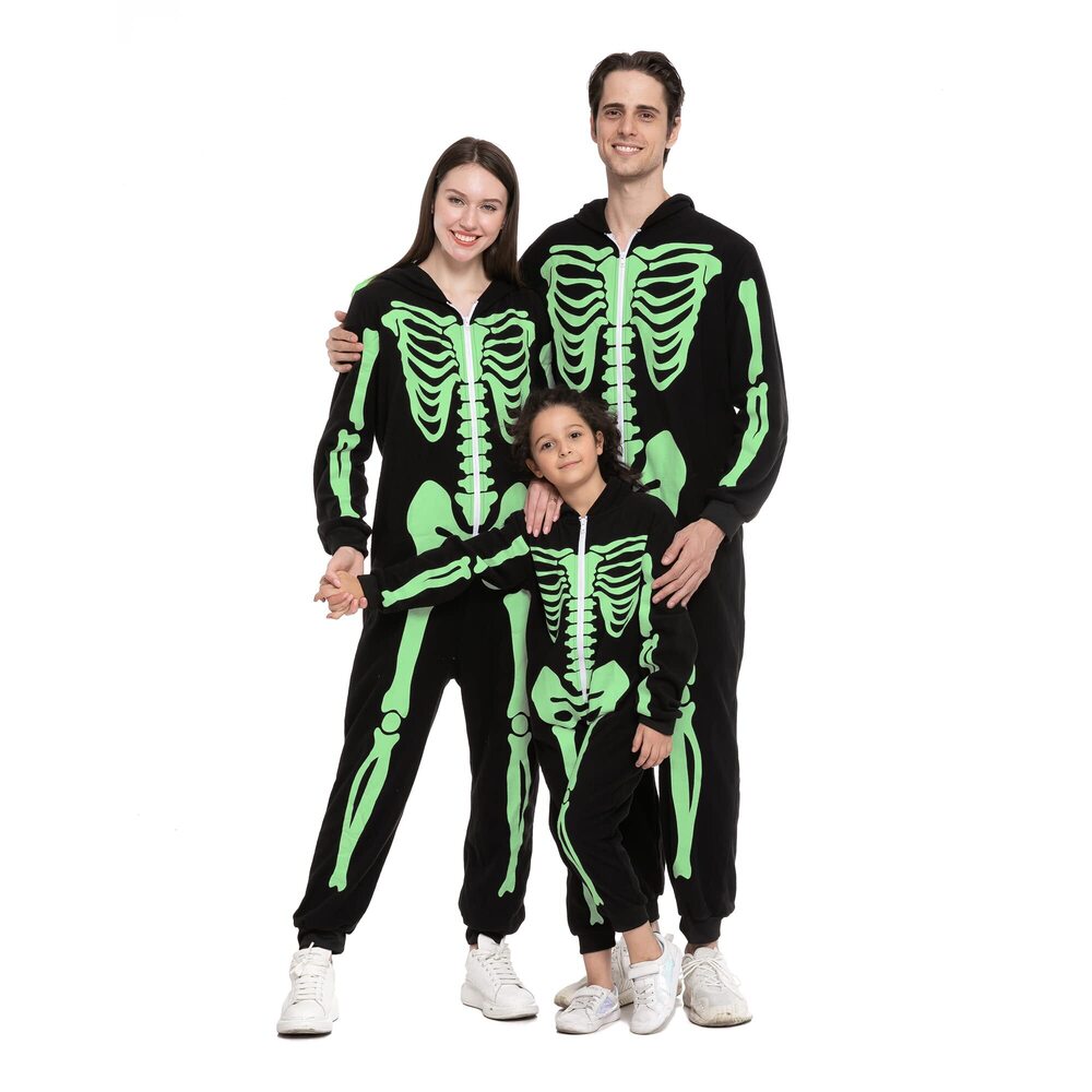 6031 Adult Skeleton Family Matching Skeleton Pajama Jumpsuit Glow in the